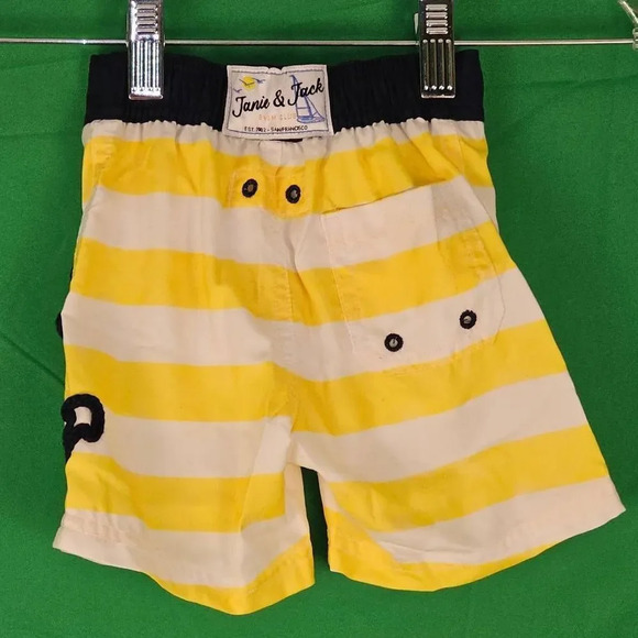 Janie and Jack Boys Yellow White Anchor Stripe Swim Trunks Shorts 3-6 Months - Picture 2 of 4